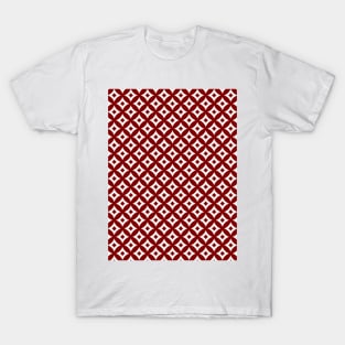 Large Dark Christmas Candy Apple Red and White Cross-Hatch Astroid Grid Pattern T-Shirt